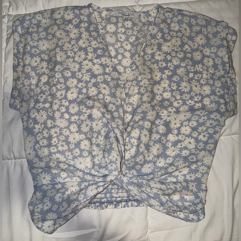 Sweet Rain Blue and Cream Floral Blouse